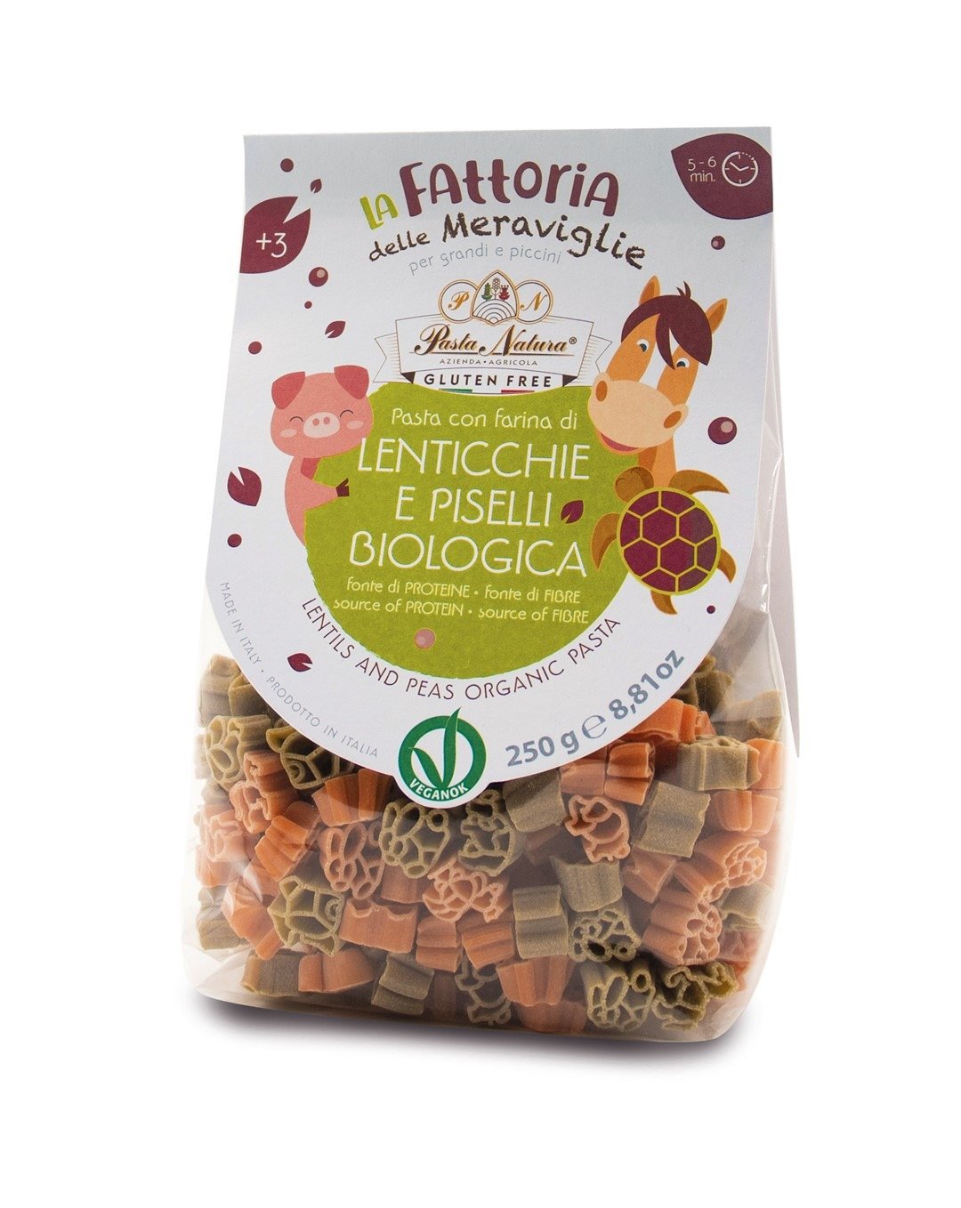 Makaron (z soczewicy i groszku) dla dzieci zwierzęta farma bezglutenowy BIO 250 g - PASTA NATURA