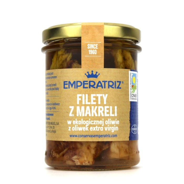 Makrela filety w BIO OLIWIE Z OLIWEK EXTRA VIRGIN 180 g (120 g) (SŁOIK) - EMPERATRIZ