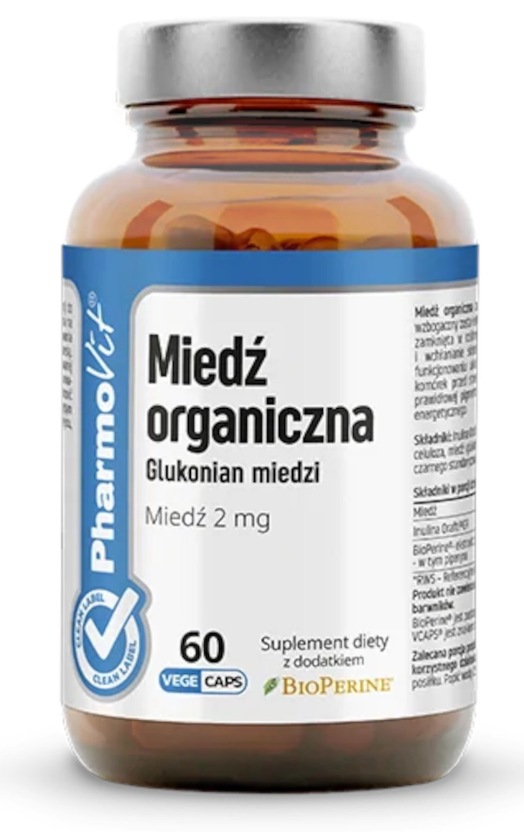 Miedź organiczna (2 mg) bezglutenowa 60 kapsułek - PHARMOVIT (CLEAN LABEL)