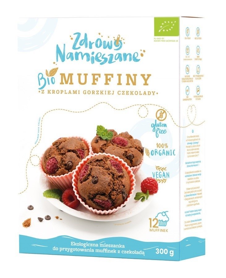 Mieszanka na muffiny z czekoladą gorzką bezglutenowa BIO 300 g - ZDROWO NAMIESZANE