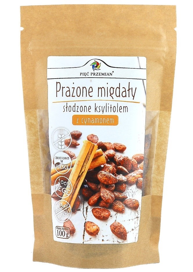 Migdały prażone z cynamonem słodzone ksylitolem bezglutenowe 100 g - PIĘĆ PRZEMIAN