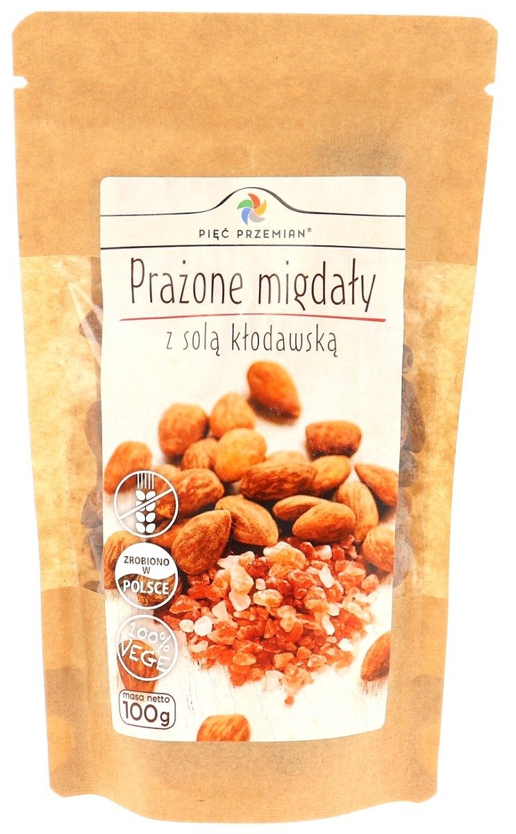 Migdały prażone z solą kłodawską bezglutenowe 100 g - PIĘĆ PRZEMIAN