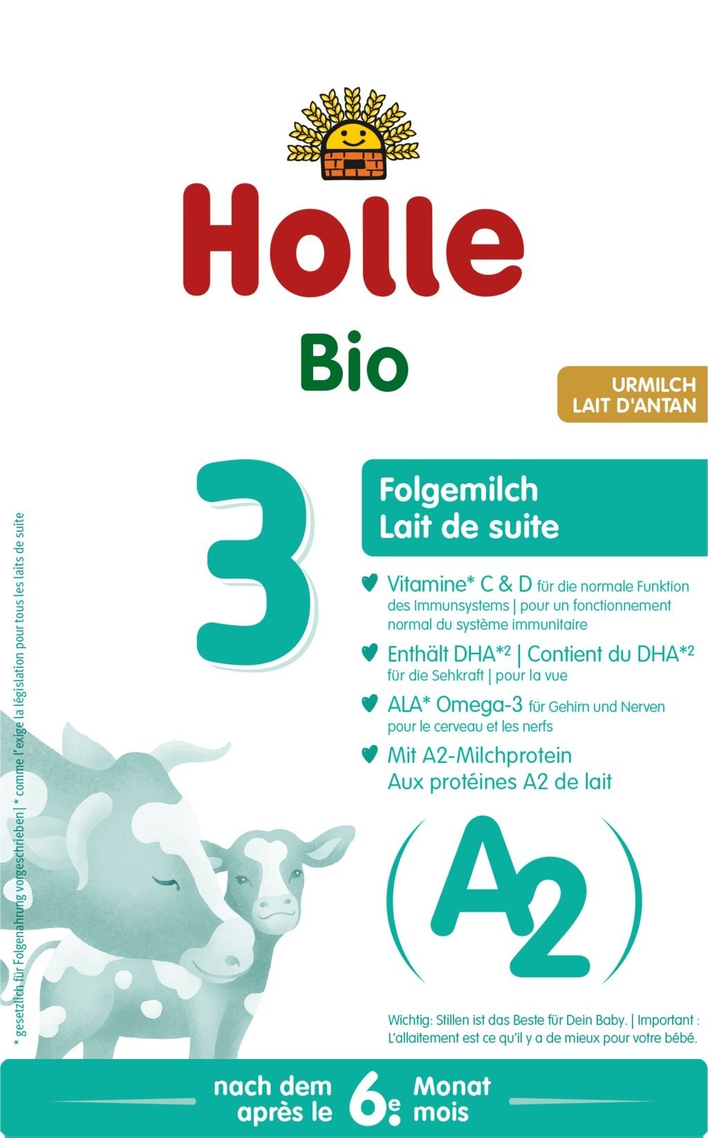 Mleko a2 krowie 3 następne dla niemowląt po 6 miesiącu BIO 400 g - HOLLE