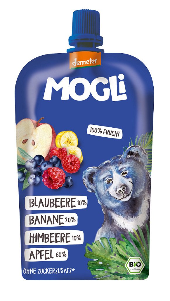 Mus jabłko - banan - jagoda bez dodatku cukrów demeter BIO 120 g - MOGLI