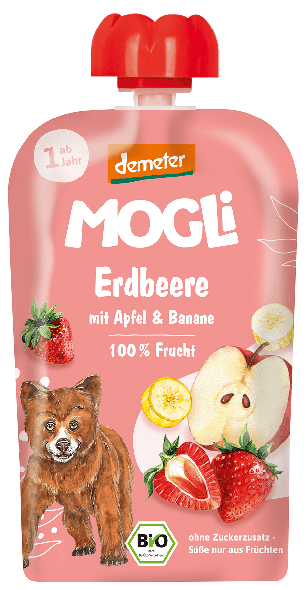 Mus jabłko - banan - truskawka bez dodatku cukrów od 1 roku demeter BIO 100 g - MOGLI
