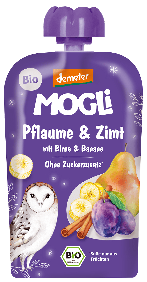 Mus śliwka - gruszka - jabłko - banan - cynamon bez dodatku cukrów demeter BIO 100 g - MOGLI (PRODUKT SEZONOWY)