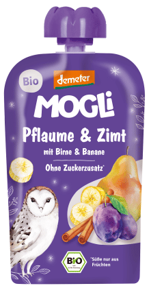 Mus śliwka - gruszka - jabłko - banan - cynamon bez dodatku cukrów demeter BIO 100 g - MOGLI (PRODUKT SEZONOWY)