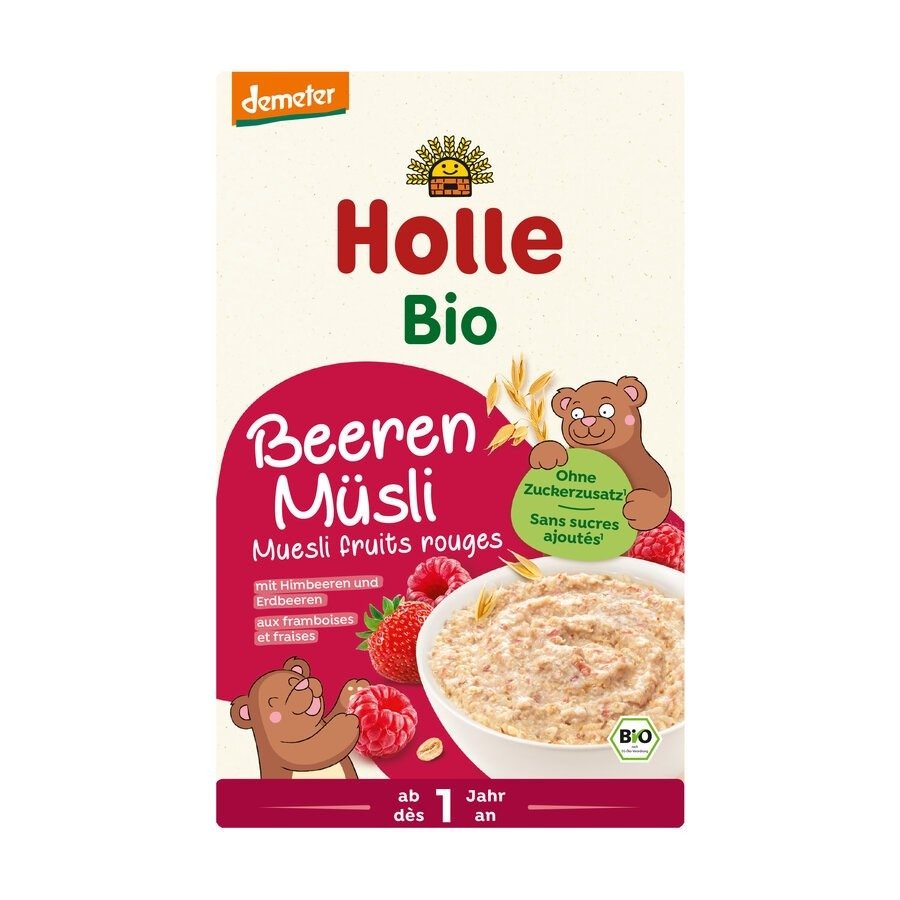 Musli z malinami i truskawkami bez dodatku cukrów od 1 roku demeter BIO 200 g - HOLLE