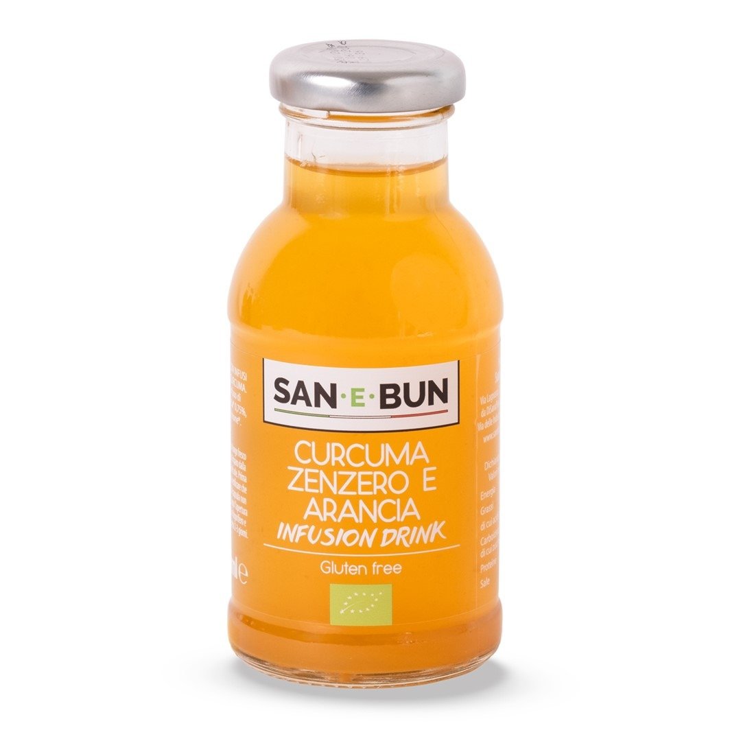 Napój infusion jabłko - imbir - pomarańcza - kurkuma bez dodatku cukrów bezglutenowy BIO 200 ml - SAN E BUN