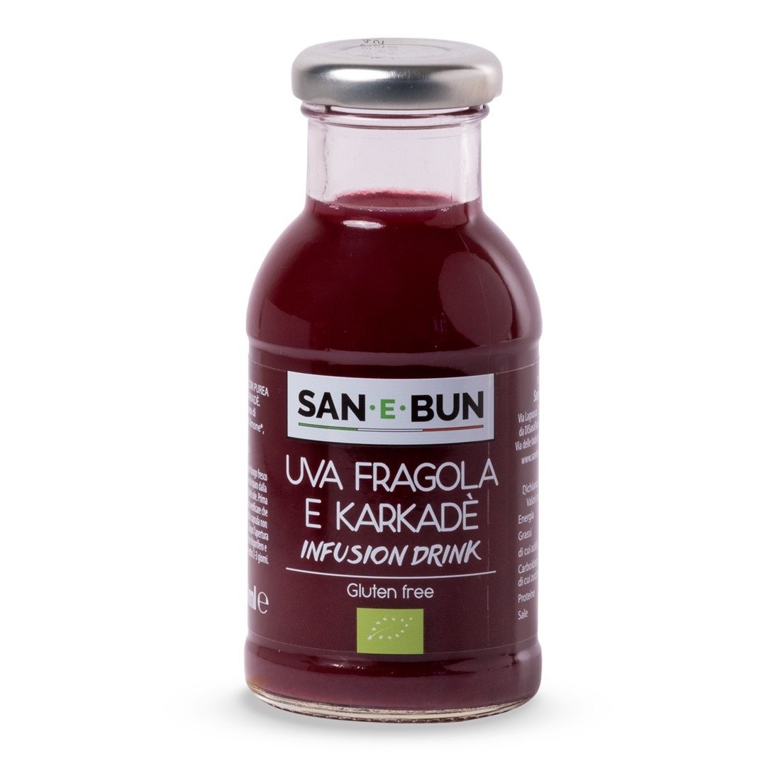 Napój infusion jabłko - winogrono różowe - hibiskus bez dodatku cukrów bezglutenowy BIO 200 ml - SAN E BUN
