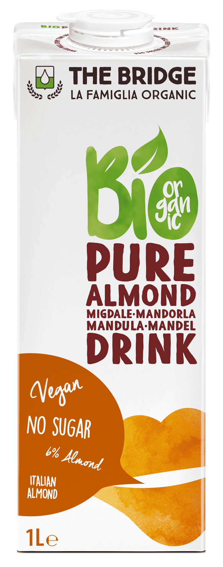 Napój migdałowy 6 % bez cukru bezglutenowy BIO 1 L - THE BRIDGE