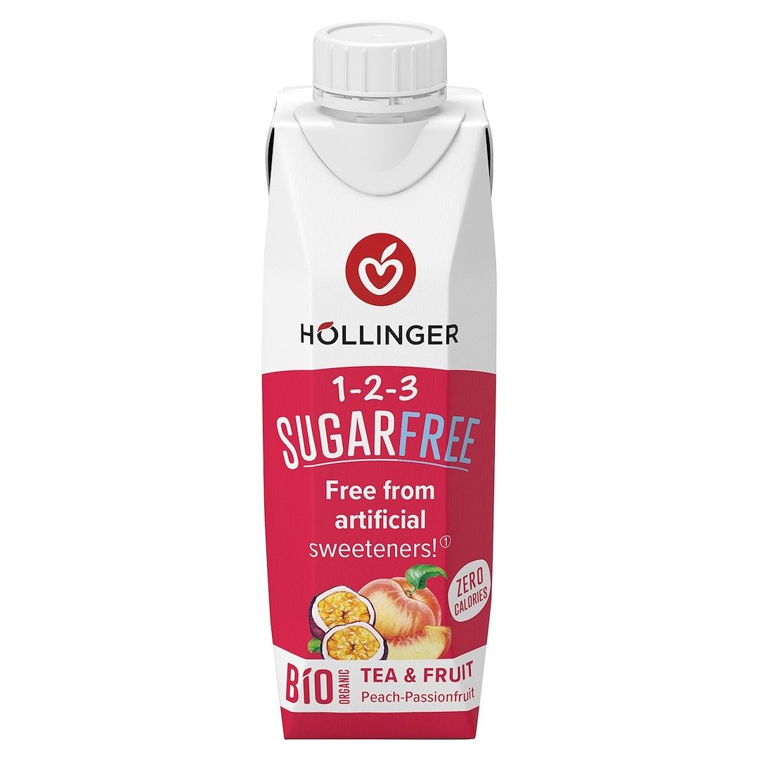 Napój o smaku brzoskwinia - marakuja bez cukru BIO 300 ml - HOLLINGER