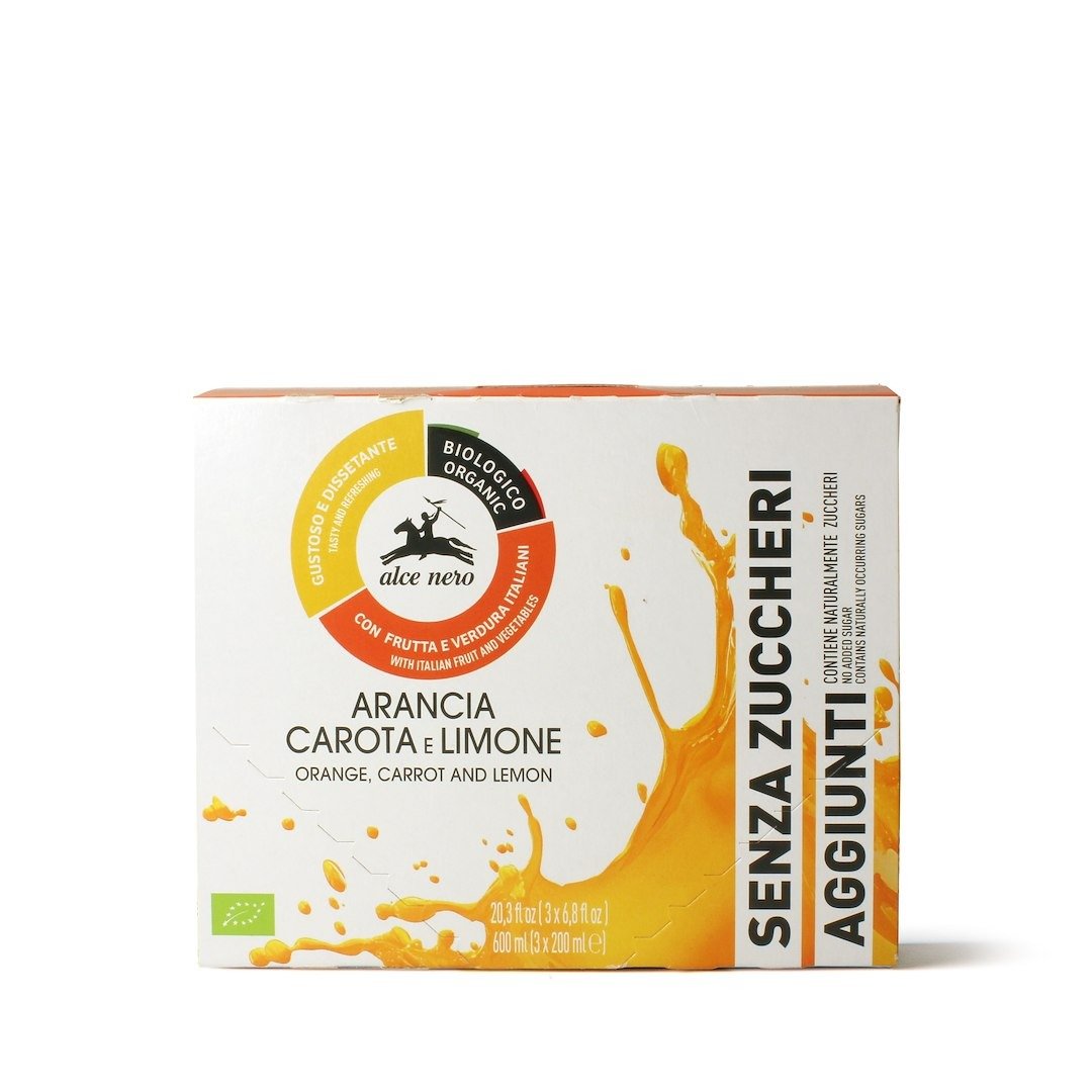 Napój pomarańcza - marchew - cytryna bez dodatku cukrów BIO 200 ml - ALCE NERO