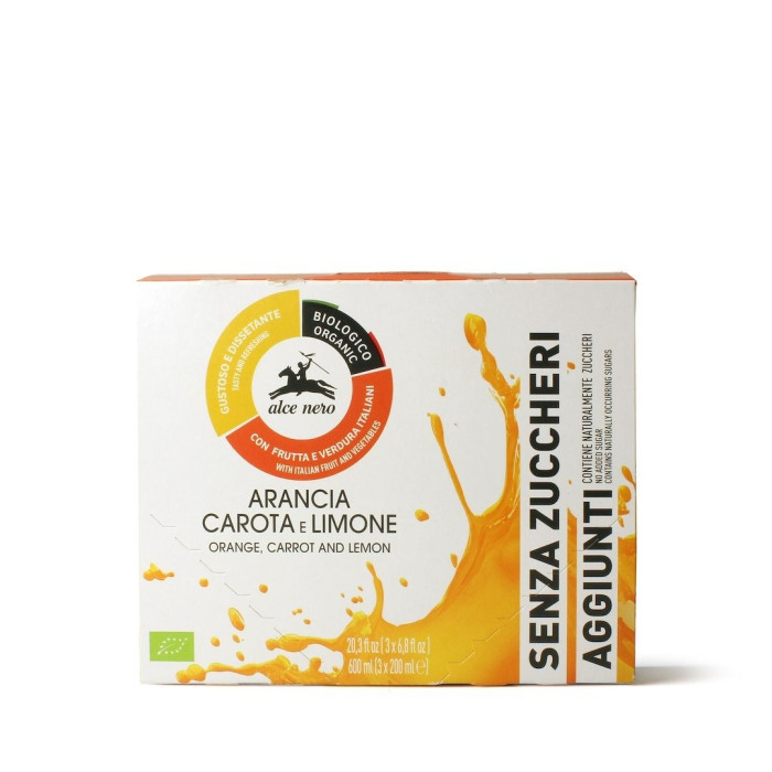 Napój pomarańcza - marchew - cytryna bez dodatku cukrów BIO 200 ml - ALCE NERO
