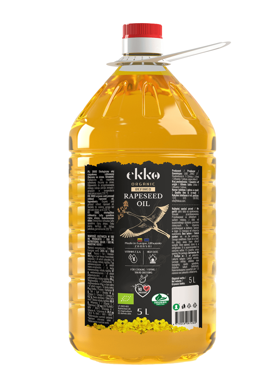 Olej rzepakowy rafinowany tłoczony na zimno omega-3 BIO 5 L - HORECA (EKKO)
