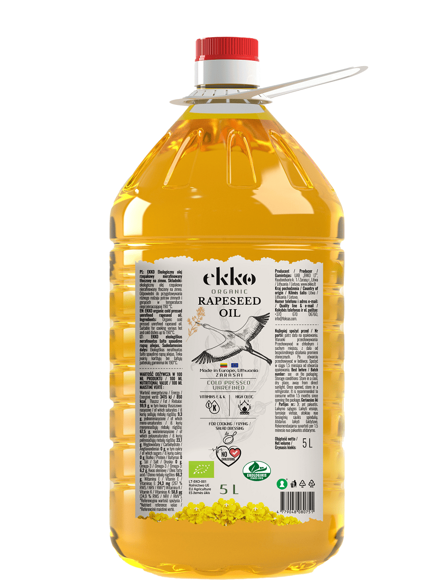 Olej rzepakowy tłoczony na zimno omega-3 BIO 5 L - HORECA (EKKO)