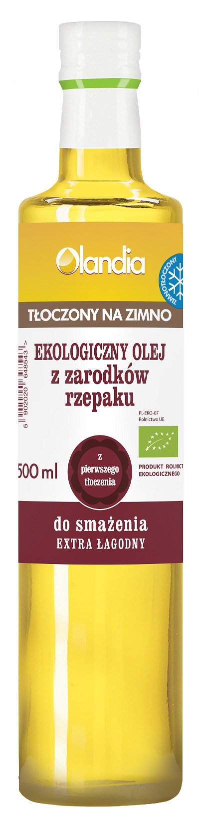 Olej z zarodków rzepaku do smażenia tłoczony na zimno BIO 500 ml - OLANDIA