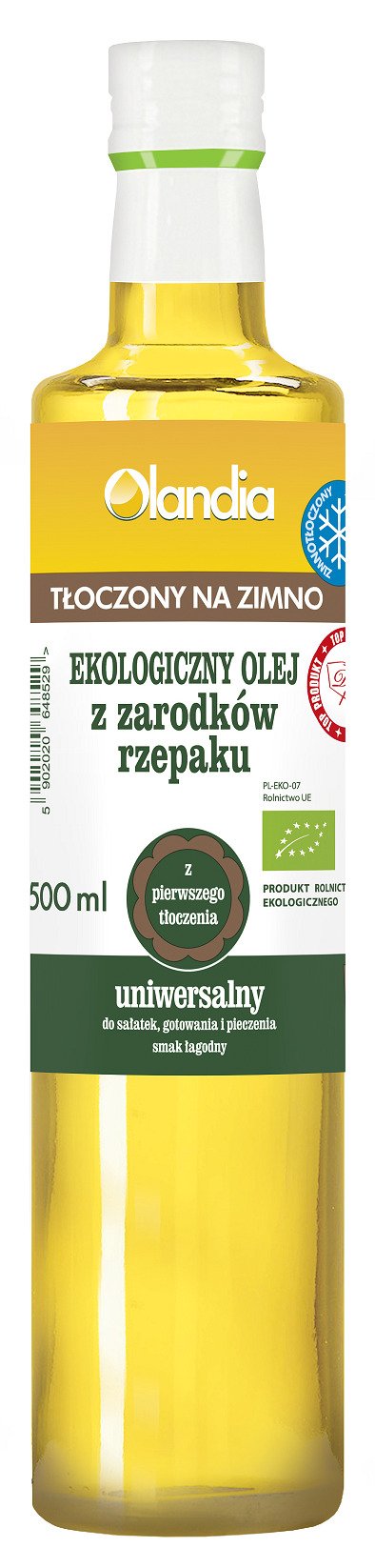 Olej z zarodków rzepaku uniwersalny tłoczony na zimno omega-3 BIO 500 ml - OLANDIA