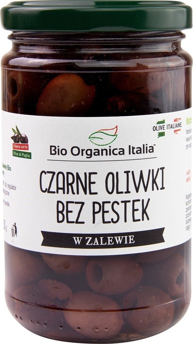 Oliwki czarne bez pestek w zalewie BIO 280 g (150 g) (SŁOIK) - BIO ORGANICA ITALIA