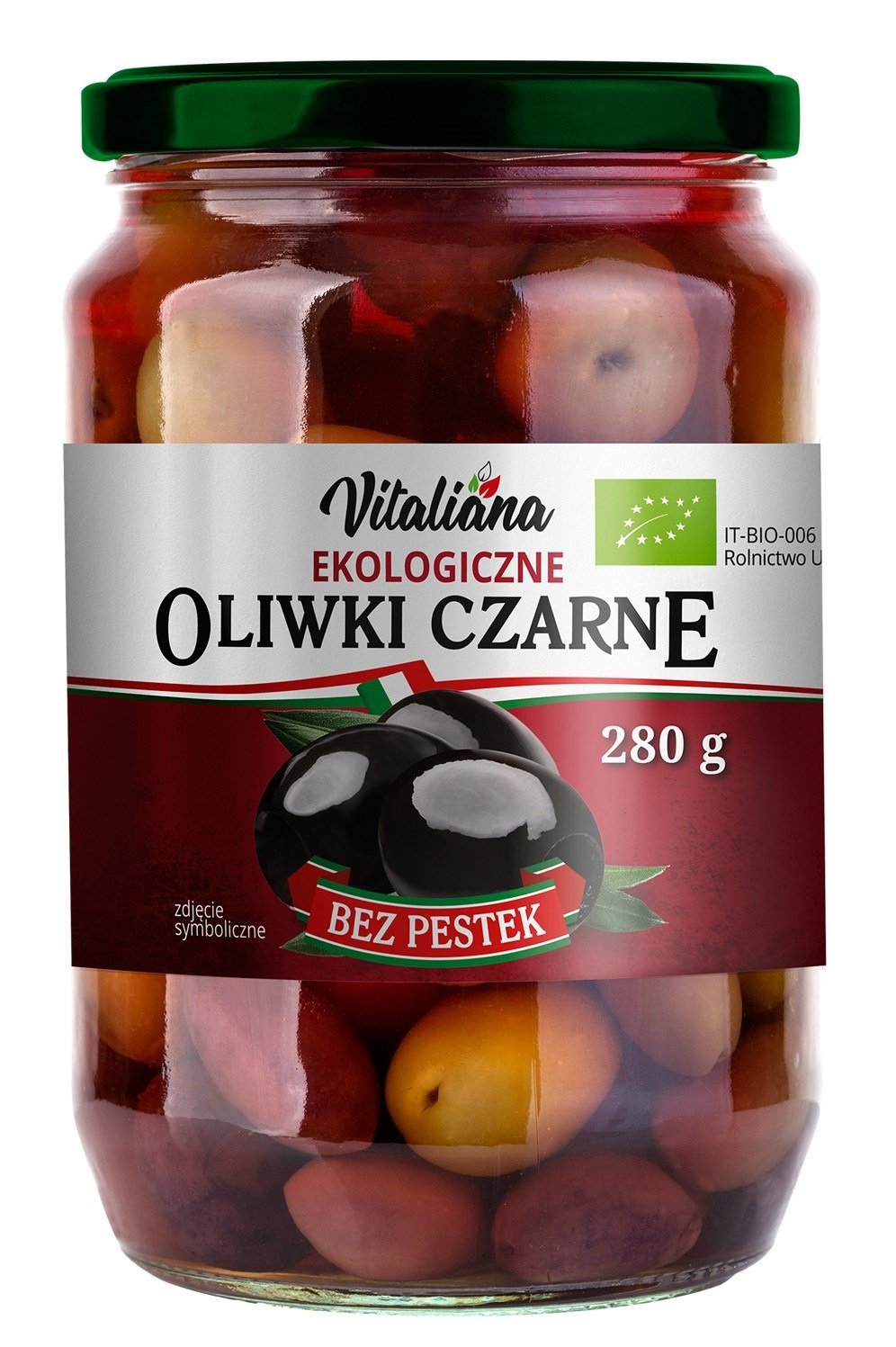 Oliwki czarne bez pestek w zalewie BIO 280 g (150 g) - VITALIANA