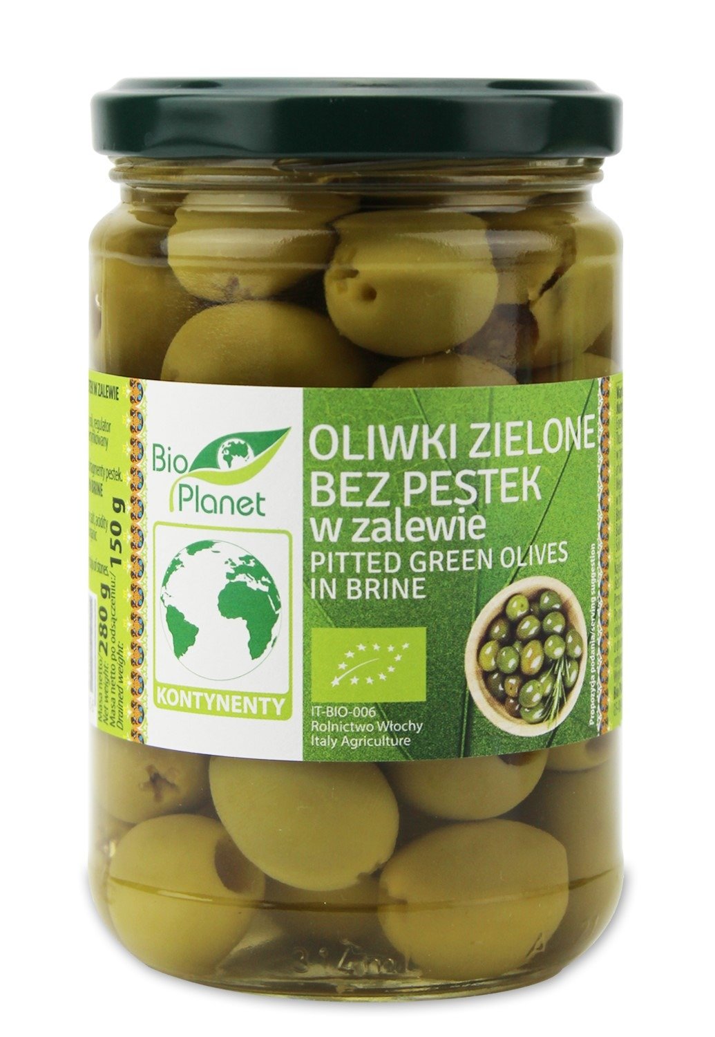 Oliwki zielone bez pestek w zalewie BIO 280 g (150 g) - BIO PLANET