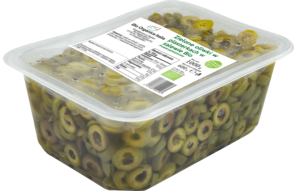 Oliwki zielone w plasterkach w zalewie BIO 1000 g (600 g) - BIO ORGANICA ITALIA