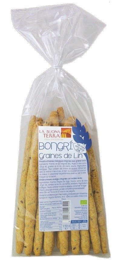 Paluszki chlebowe razowe grissini z siemieniem lnianym BIO 150 g - LA BUONA TERRA
