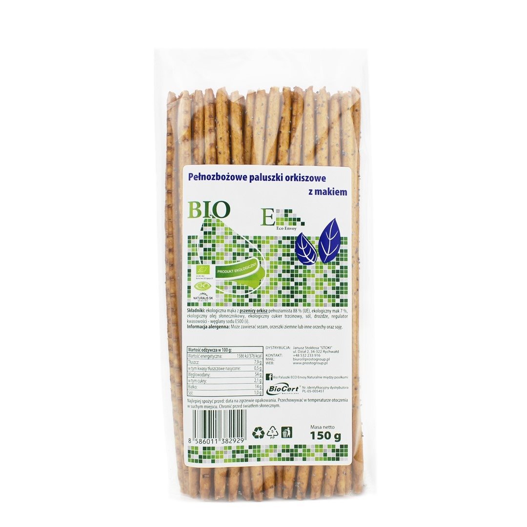 Paluszki orkiszowe pełnoziarniste z makiem BIO 150 g - ENVOY