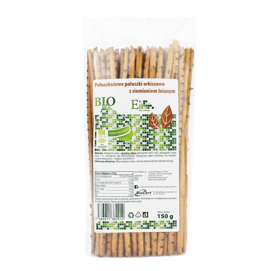 Paluszki orkiszowe pełnoziarniste z siemieniem lnianym BIO 150 g - ENVOY