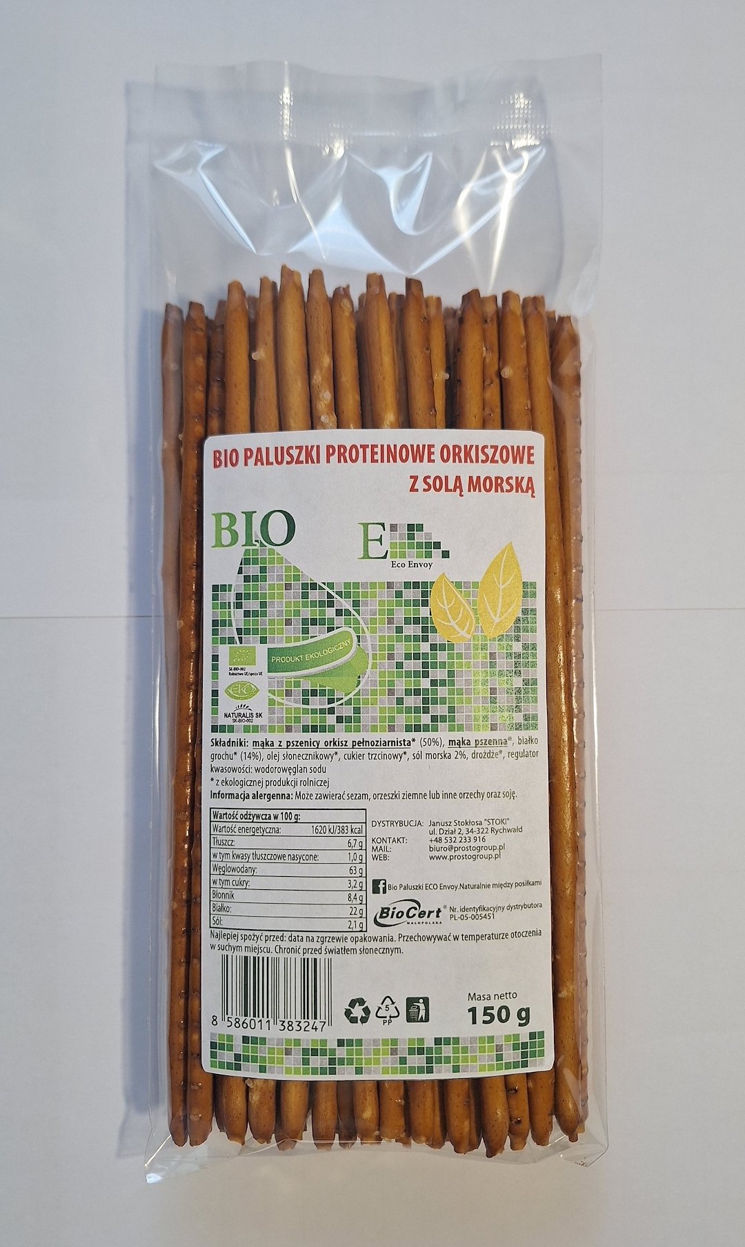Paluszki proteinowe orkiszowe pełnoziarniste solone BIO 150 g - ENVOY