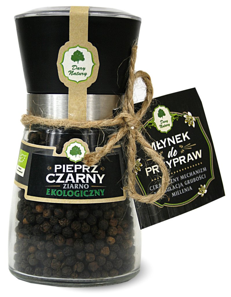 Pieprz czarny ziarnisty w młynku BIO 90 g - DARY NATURY