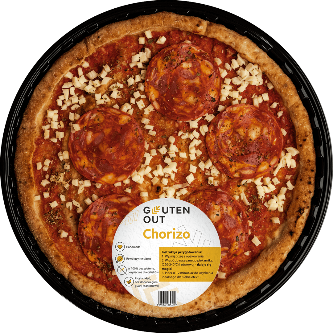 Pizza z serem mozzarella i kiełbasą chorizo bezglutenowa 330 g - GLUTEN OUT