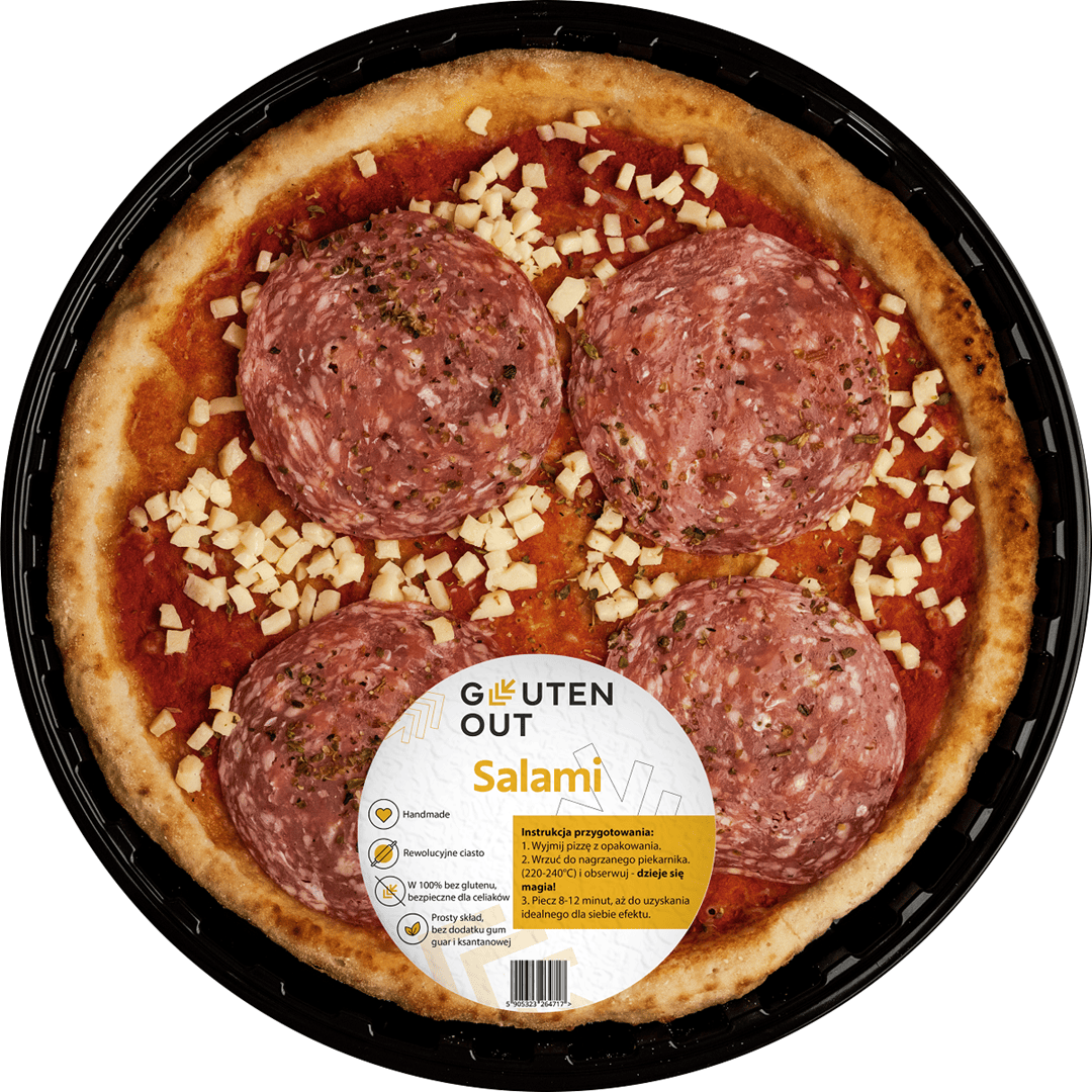Pizza z serem mozzarella i kiełbasą salami bezglutenowa 330 g - GLUTEN OUT