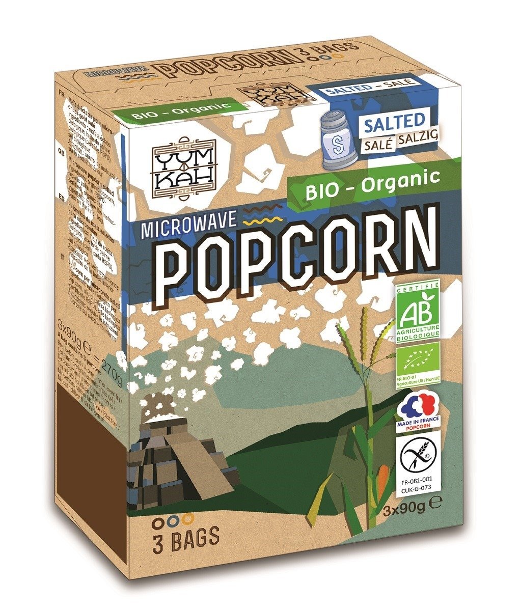 Popcorn z solą do przygotowania w mikrofalówce bezglutenowy BIO (3 x 90 g) 270 g - NATAIS