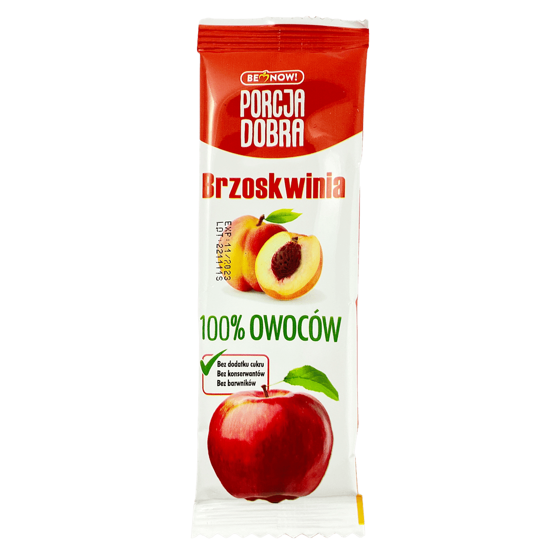 Przekąska jabłkowo - BRZOSKWINIOWA BEZ DODATKU CUKRÓW 16 g - PORCJA DOBRA