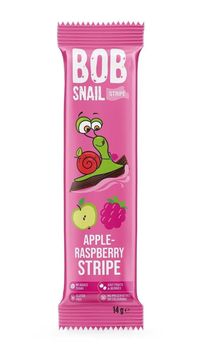Przekąska stripe jabłko - MALINA BEZ DODATKU CUKRÓW BEZGLUTENOWA 14 g - BOB SNAIL