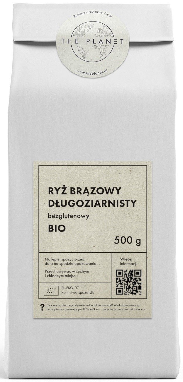 Ryż brązowy długoziarnisty bezglutenowy BIO 500 g - THE PLANET