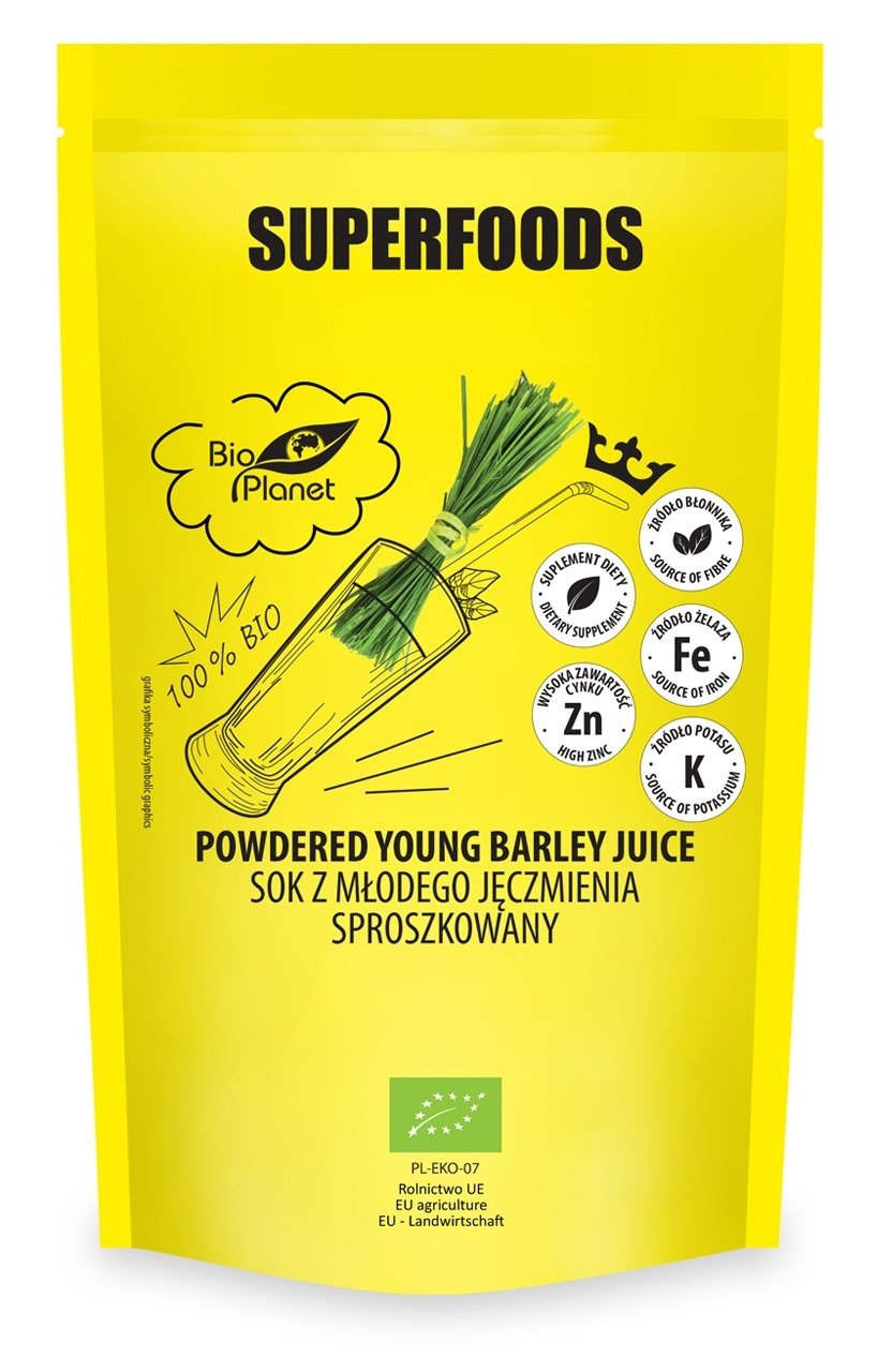 Sok z młodego jęczmienia sproszkowany BIO 150 g - BIO PLANET SUPERFOODS