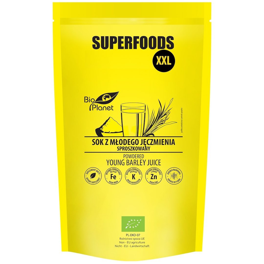 Sok z młodego jęczmienia sproszkowany BIO 500 g - BIO PLANET SUPERFOODS