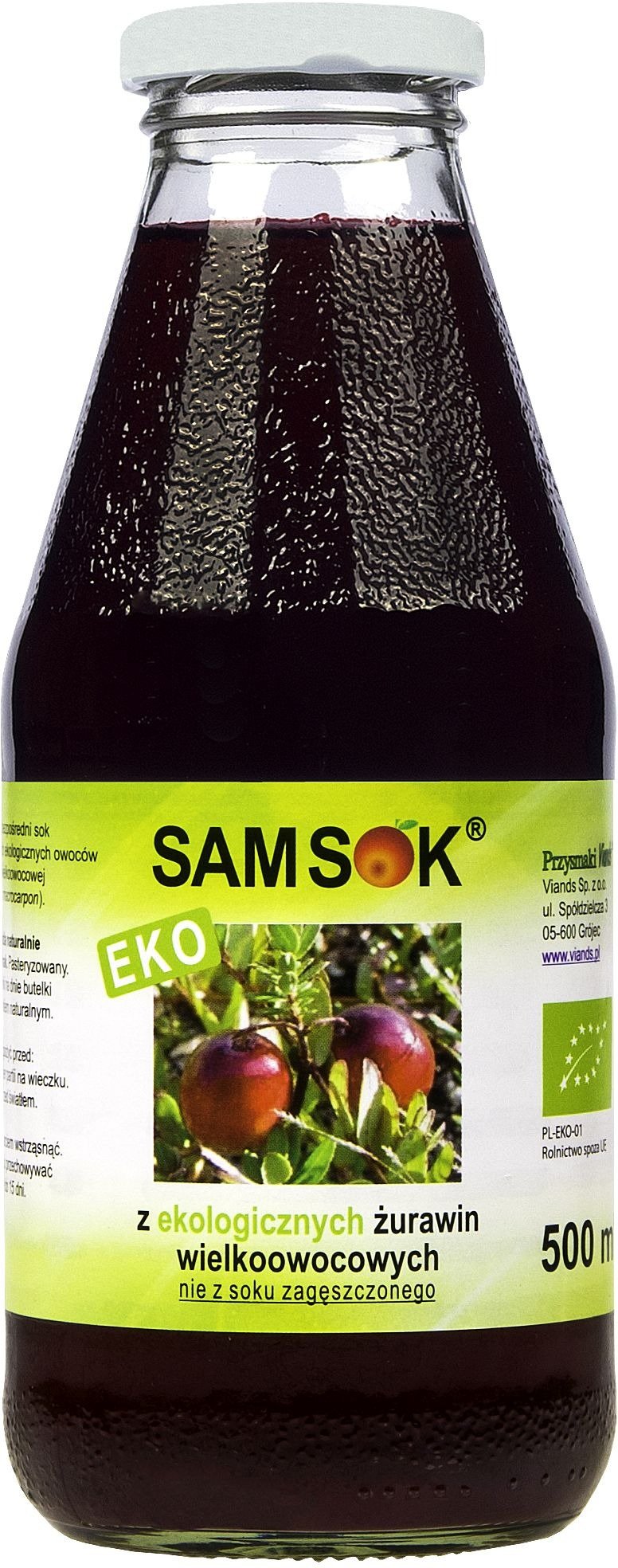 Sok z żurawiny wielkoowocowej nfc BIO 500 ml - VIANDS (SAM SOK)