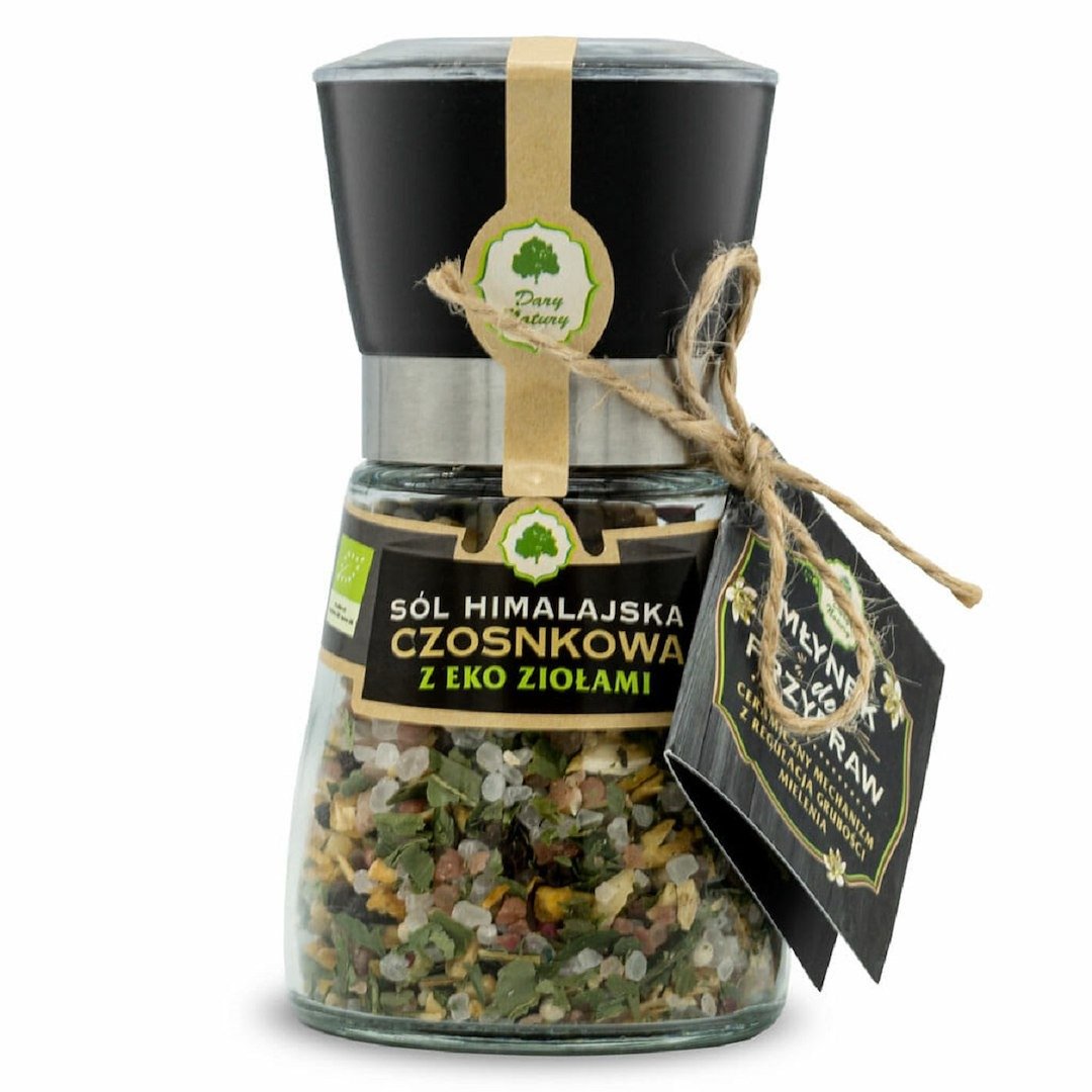 Sól himalajska w młynku z BIO ZIOŁAMI CZOSNKOWA 140 g - DARY NATURY