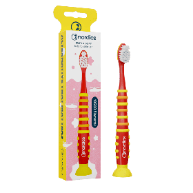 Szczoteczka do zębów dla dzieci 10500 super miękka czerwono - ŻÓŁTA RAKIETA - NORDICS