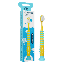 Szczoteczka do zębów dla dzieci 10500 super miękka żółto - NIEBIESKA RAKIETA - NORDICS