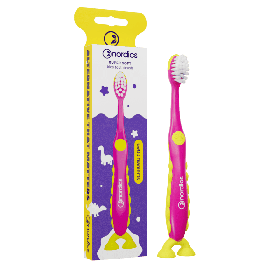 Szczoteczka do zębów dla dzieci 6900 super miękka różowo - ŻÓŁTA DINOZAUR - NORDICS