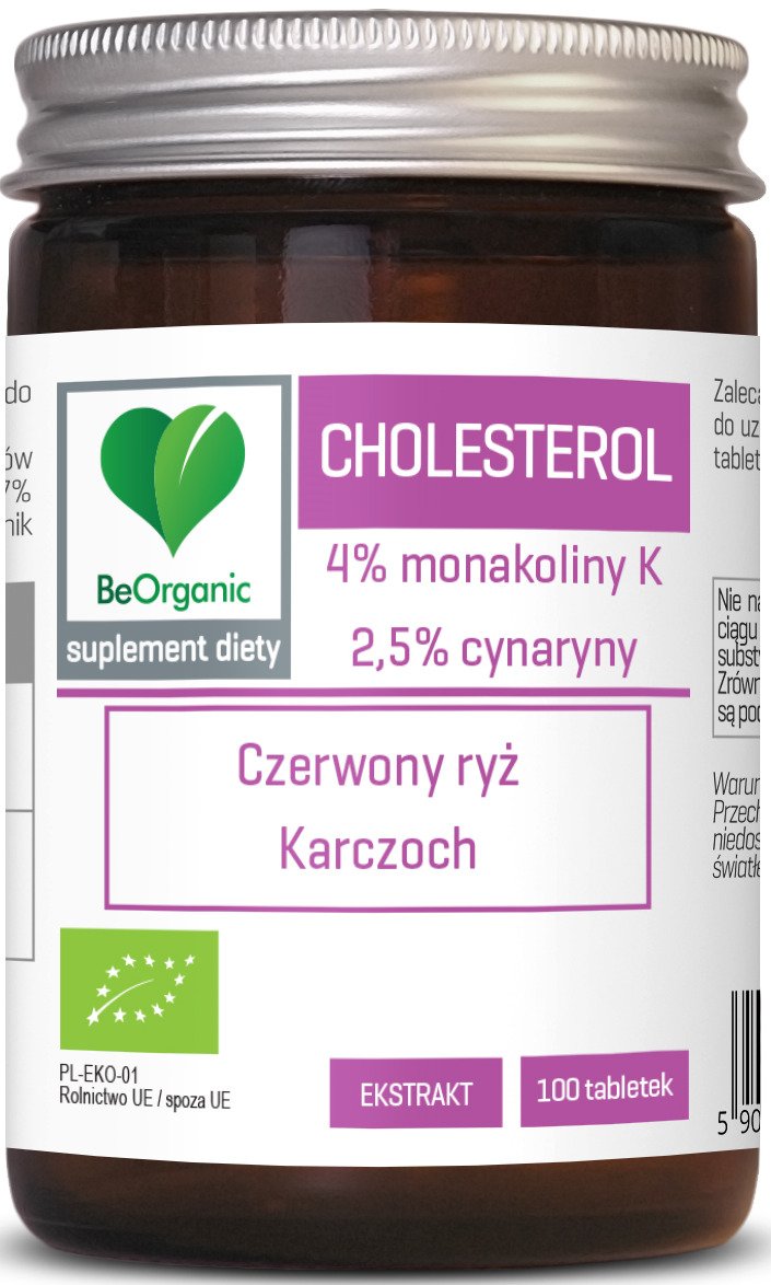 Tabletki na prawidłowy poziom cholesterolu (czerwony ryż, karczoch) BIO 100 szt. - BE ORGANIC