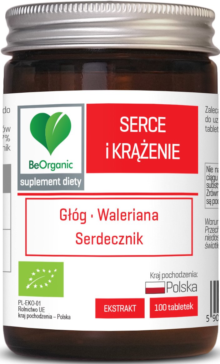 Tabletki wspomagające serce i krążenie (głóg, waleriana, serdecznik) BIO 100 szt. - BE ORGANIC