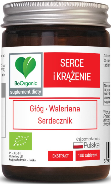 Tabletki wspomagające serce i krążenie (głóg, waleriana, serdecznik) BIO 100 szt. - BE ORGANIC