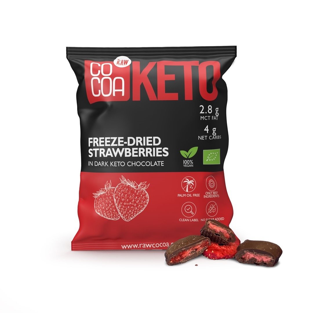 Truskawki w czekoladzie ciemnej bez dodatku cukrów keto BIO 40 g - COCOA
