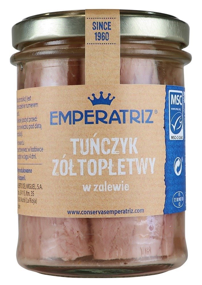 Tuńczyk żółtopłetwy filety msc w sosie własnym 185 g (130 g) (słoik) - EMPERATRIZ