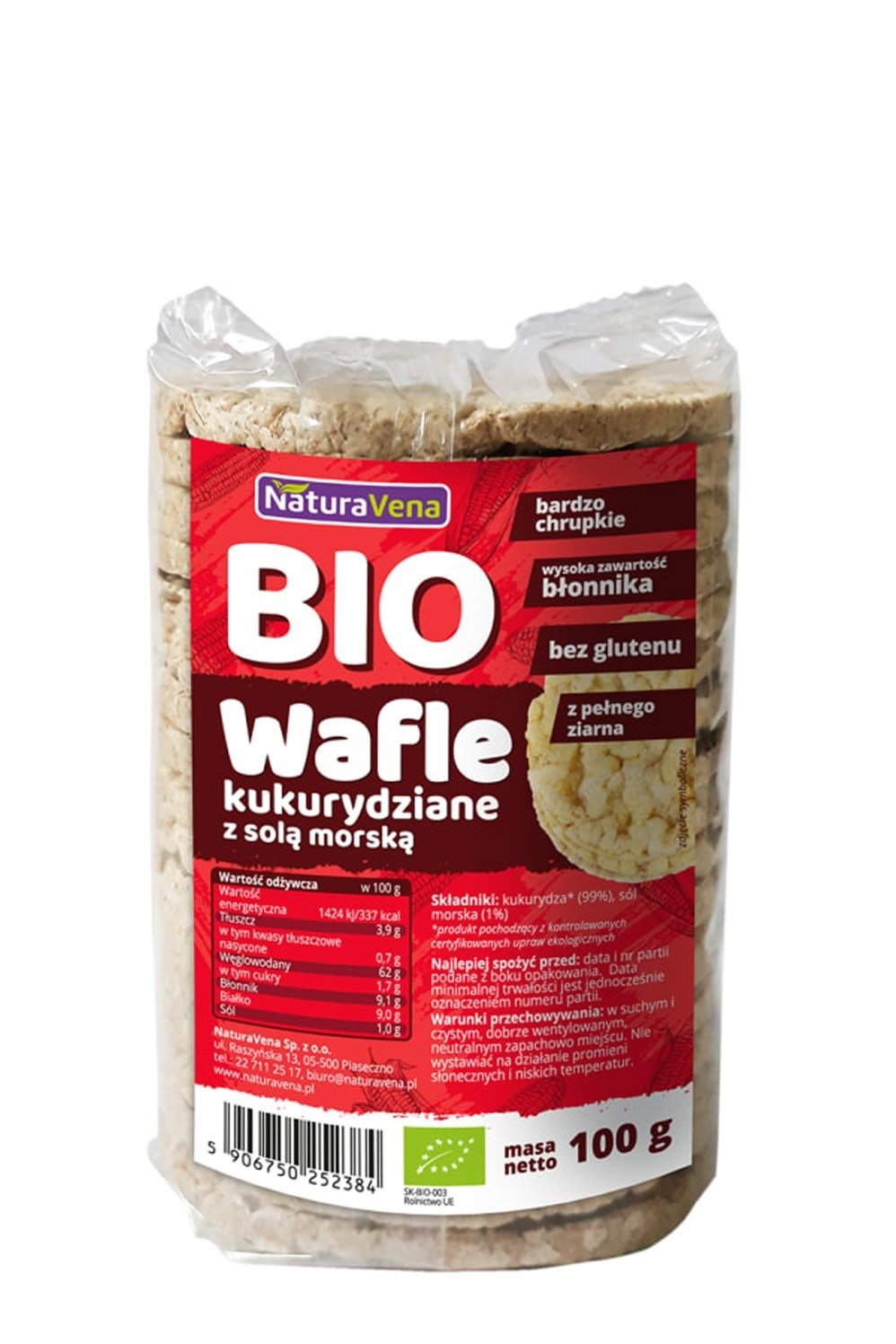 Wafle kukurydziane z solą morską BIO 100 g - NATURAVENA